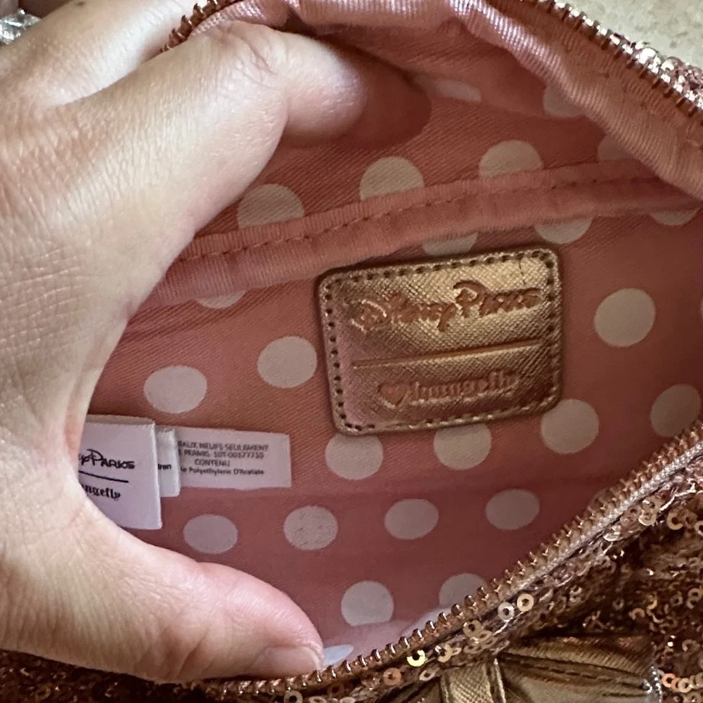 Disney Loungefly Sequin Bow Accent Bag - Brown - Picture 6 of 9